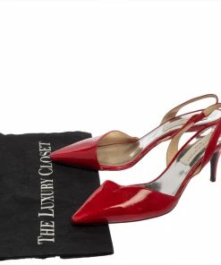Outlet ⌛ Stella McCartney Red Faux Patent Leather Slingback Pointed Toe 🩴 Sandals Size 37.5 For 👩 Women ⌛ -Stella McCartney Shop luxury women stella mccartney used shoes p392467 003