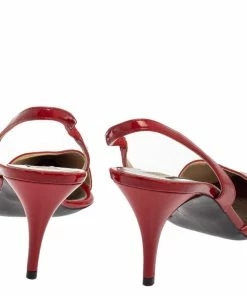 Outlet ⌛ Stella McCartney Red Faux Patent Leather Slingback Pointed Toe 🩴 Sandals Size 37.5 For 👩 Women ⌛ -Stella McCartney Shop luxury women stella mccartney used shoes p392467 006