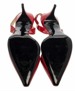 Outlet ⌛ Stella McCartney Red Faux Patent Leather Slingback Pointed Toe 🩴 Sandals Size 37.5 For 👩 Women ⌛ -Stella McCartney Shop luxury women stella mccartney used shoes p392467 007