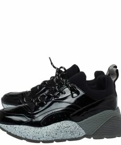 Coupon 🌟 Stella McCartney Black Faux Patent Leather And Fabric Scuba 👟 Sneakers Size 41 For 👩 Women ⭐ -Stella McCartney Shop luxury women stella mccartney used shoes p396943 003