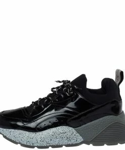 Coupon 🌟 Stella McCartney Black Faux Patent Leather And Fabric Scuba 👟 Sneakers Size 41 For 👩 Women ⭐ -Stella McCartney Shop luxury women stella mccartney used shoes p396943 005