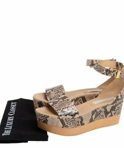 New 💯 Stella McCartney Beige/Black Faux Python Ankle Strap Wedges Size 40 For 👩 Women 🧨 -Stella McCartney Shop luxury women stella mccartney used shoes p401283 002