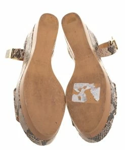 New 💯 Stella McCartney Beige/Black Faux Python Ankle Strap Wedges Size 40 For 👩 Women 🧨 -Stella McCartney Shop luxury women stella mccartney used shoes p401283 003