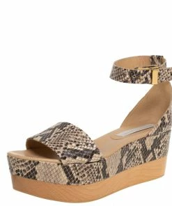 New 💯 Stella McCartney Beige/Black Faux Python Ankle Strap Wedges Size 40 For 👩 Women 🧨