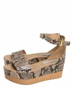 New 💯 Stella McCartney Beige/Black Faux Python Ankle Strap Wedges Size 40 For 👩 Women 🧨 -Stella McCartney Shop luxury women stella mccartney used shoes p401283 008