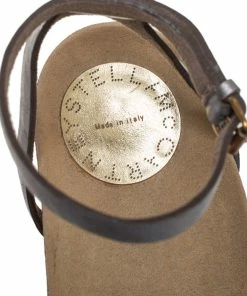 Deals 🎁 Stella McCartney Metallic Grey Faux Leather Ankle Strap 🩴 Sandals Size 38 For 👩 Women ⌛ -Stella McCartney Shop luxury women stella mccartney used shoes p405084 005