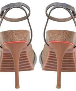 Deals 🎁 Stella McCartney Metallic Grey Faux Leather Ankle Strap 🩴 Sandals Size 38 For 👩 Women ⌛ -Stella McCartney Shop luxury women stella mccartney used shoes p405084 006