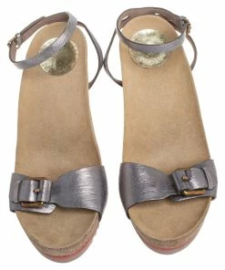 Deals 🎁 Stella McCartney Metallic Grey Faux Leather Ankle Strap 🩴 Sandals Size 38 For 👩 Women ⌛ -Stella McCartney Shop luxury women stella mccartney used shoes p405084 007
