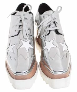 Best Pirce 👍 Stella McCartney Metallic Silver Faux Leather Elyse Star Platform Derby Size 38 For 👩 Women ⌛ -Stella McCartney Shop luxury women stella mccartney used shoes p405313 005