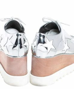 Best Pirce 👍 Stella McCartney Metallic Silver Faux Leather Elyse Star Platform Derby Size 38 For 👩 Women ⌛ -Stella McCartney Shop luxury women stella mccartney used shoes p405313 006
