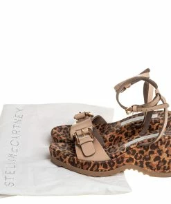 Wholesale 🥰 Stella McCartney Beige Faux Patent Leather Linda Leopard Print Cork Wedge 🩴 Sandals Size 36 For 👩 Women 🌟 -Stella McCartney Shop luxury women stella mccartney used shoes p406329 001