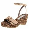 Wholesale 🥰 Stella McCartney Beige Faux Patent Leather Linda Leopard Print Cork Wedge 🩴 Sandals Size 36 For 👩 Women 🌟
