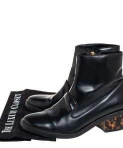 Coupon 🛒 Stella McCartney Black Faux Leather Zip Booties Size 37.5 For 👩 Women ✨ -Stella McCartney Shop luxury women stella mccartney used shoes p408392 008