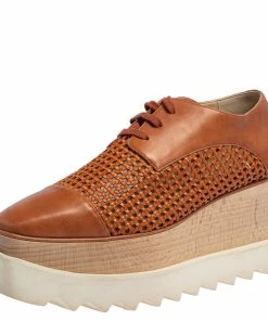 Best Pirce 😀 Stella McCartney Brown Faux Cut Out Leather Elyse Platform Derby Size 37 For 👩 Women 👏