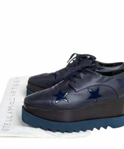 Best Pirce ⭐ Stella McCartney Navy Blue Faux Leather Elyse Star Platform Derby Size 39 For 👩 Women 👍 -Stella McCartney Shop luxury women stella mccartney used shoes p413253 001