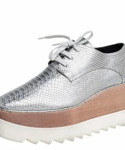 Coupon 🧨 Stella McCartney Silver Python Embossed Leather Elyse Platform Derby Size 38 For 👩 Women ⌛