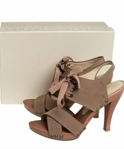 New 🎁 Stella McCartney Brown Fabric Platform Ankle Tie 🩴 Sandals Size 39 For 👩 Women 🔥 -Stella McCartney Shop luxury women stella mccartney used shoes p414630 001