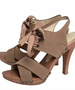 New 🎁 Stella McCartney Brown Fabric Platform Ankle Tie 🩴 Sandals Size 39 For 👩 Women 🔥 -Stella McCartney Shop luxury women stella mccartney used shoes p414630 002