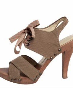 New 🎁 Stella McCartney Brown Fabric Platform Ankle Tie 🩴 Sandals Size 39 For 👩 Women 🔥 -Stella McCartney Shop luxury women stella mccartney used shoes p414630 004