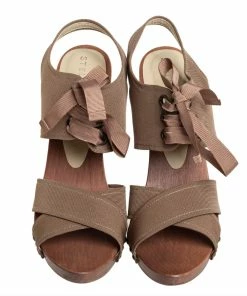 New 🎁 Stella McCartney Brown Fabric Platform Ankle Tie 🩴 Sandals Size 39 For 👩 Women 🔥 -Stella McCartney Shop luxury women stella mccartney used shoes p414630 006