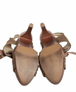 New 🎁 Stella McCartney Brown Fabric Platform Ankle Tie 🩴 Sandals Size 39 For 👩 Women 🔥 -Stella McCartney Shop luxury women stella mccartney used shoes p414630 008