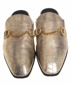 Buy 👏 Stella McCartney Metallic Gold Faux Croc Leather Chain Trim Flats Size 39 For 👩 Women 🔥 -Stella McCartney Shop luxury women stella mccartney used shoes p421229 003