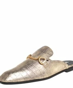 Buy 👏 Stella McCartney Metallic Gold Faux Croc Leather Chain Trim Flats Size 39 For 👩 Women 🔥