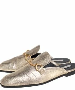 Buy 👏 Stella McCartney Metallic Gold Faux Croc Leather Chain Trim Flats Size 39 For 👩 Women 🔥 -Stella McCartney Shop luxury women stella mccartney used shoes p421229 007