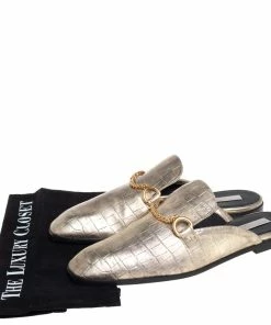 Buy 👏 Stella McCartney Metallic Gold Faux Croc Leather Chain Trim Flats Size 39 For 👩 Women 🔥 -Stella McCartney Shop luxury women stella mccartney used shoes p421229 008