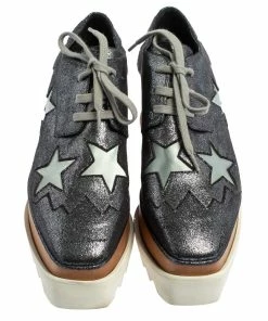 Hot Sale 🤩 Stella McCartney Metallic Grey Faux Glitter Suede Elyse Star Platform Derby Size 36 For 👩 Women 😀 -Stella McCartney Shop luxury women stella mccartney used shoes p423777 001