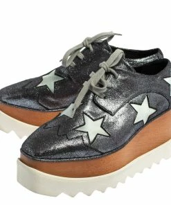 Hot Sale 🤩 Stella McCartney Metallic Grey Faux Glitter Suede Elyse Star Platform Derby Size 36 For 👩 Women 😀 -Stella McCartney Shop luxury women stella mccartney used shoes p423777 002