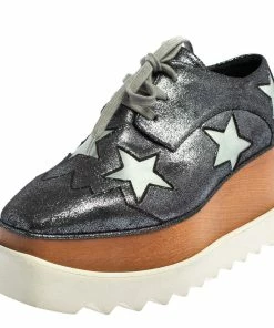 Hot Sale ๐คฉ Stella McCartney Metallic Grey Faux Glitter Suede Elyse Star Platform Derby Size 36 For ๐ฉ Women ๐