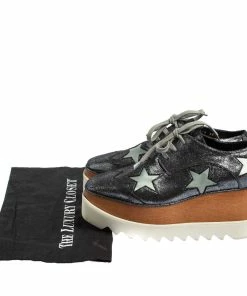 Hot Sale 🤩 Stella McCartney Metallic Grey Faux Glitter Suede Elyse Star Platform Derby Size 36 For 👩 Women 😀 -Stella McCartney Shop luxury women stella mccartney used shoes p423777 008