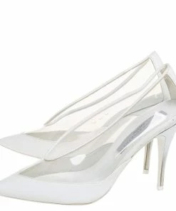 Promo 🔥 Stella McCartney White Faux Leather And PVC Pointed Toe Pumps Size 36.5 For 👩 Women 😀 -Stella McCartney Shop luxury women stella mccartney used shoes p426381 1619680411 002