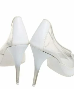 Promo 🔥 Stella McCartney White Faux Leather And PVC Pointed Toe Pumps Size 36.5 For 👩 Women 😀 -Stella McCartney Shop luxury women stella mccartney used shoes p426381 1619680431 007