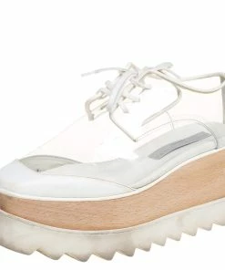 Best Sale ⭐ Stella McCartney White Faux Leather And PVC Elyse Platform 👟 Sneakers Size 35.5 For 👩 Women 😀
