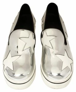 Buy ❤️ Stella McCartney Metallic Silver Faux Leather Binx Star Platform Slip On 👟 Sneakers Size 39 For 👩 Women 😍 -Stella McCartney Shop luxury women stella mccartney used shoes p433623 001
