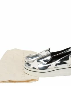 Buy ❤️ Stella McCartney Metallic Silver Faux Leather Binx Star Platform Slip On 👟 Sneakers Size 39 For 👩 Women 😍 -Stella McCartney Shop luxury women stella mccartney used shoes p433623 007