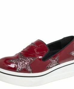 Top 10 🧨 Stella McCartney Red Faux Patent Leather Slip On Platform 👟 Sneakers Size 38 For 👩 Women 🤩