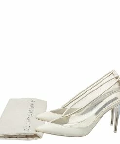 Wholesale 💯 Stella McCartney White Faux Leather And PVC Pointed Toe Pumps Size 37 For 👩 Women 🧨 -Stella McCartney Shop luxury women stella mccartney used shoes p436929 008