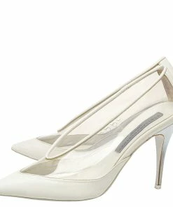 Wholesale 💯 Stella McCartney White Faux Leather And PVC Pointed Toe Pumps Size 37 For 👩 Women 🧨 -Stella McCartney Shop luxury women stella mccartney used shoes p436929 009