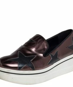Discount 😍 Stella McCartney Metallic Bronze Faux Leather Binx Star Platform Slip On 👟 Sneakers Size 40 For 👩 Women ❤️