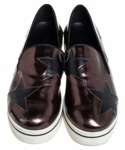 Discount 😍 Stella McCartney Metallic Bronze Faux Leather Binx Star Platform Slip On 👟 Sneakers Size 40 For 👩 Women ❤️ -Stella McCartney Shop luxury women stella mccartney used shoes p438891 005
