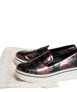 Discount 😍 Stella McCartney Metallic Bronze Faux Leather Binx Star Platform Slip On 👟 Sneakers Size 40 For 👩 Women ❤️ -Stella McCartney Shop luxury women stella mccartney used shoes p438891 009