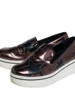 Discount 😍 Stella McCartney Metallic Bronze Faux Leather Binx Star Platform Slip On 👟 Sneakers Size 40 For 👩 Women ❤️ -Stella McCartney Shop luxury women stella mccartney used shoes p438891 010