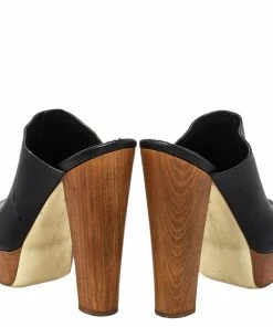 Cheapest 🎁 Stella McCartney Black Faux Leather Wooden Block Heel Platform 🩴 Sandals Size 38.5 For 👩 Women ❤️ -Stella McCartney Shop luxury women stella mccartney used shoes p440333 002