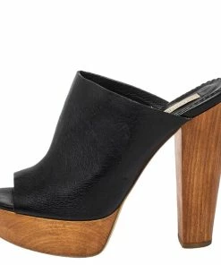 Cheapest 🎁 Stella McCartney Black Faux Leather Wooden Block Heel Platform 🩴 Sandals Size 38.5 For 👩 Women ❤️ -Stella McCartney Shop luxury women stella mccartney used shoes p440333 003