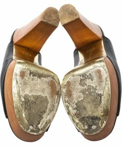 Cheapest 🎁 Stella McCartney Black Faux Leather Wooden Block Heel Platform 🩴 Sandals Size 38.5 For 👩 Women ❤️ -Stella McCartney Shop luxury women stella mccartney used shoes p440333 006