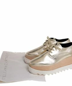 Best Pirce 👏 Stella McCartney Gold Faux Leather Wedge 👟 Sneakers Size 38.5 For 👩 Women ⭐ -Stella McCartney Shop luxury women stella mccartney used shoes p441247 001