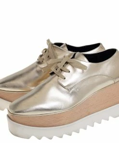 Best Pirce 👏 Stella McCartney Gold Faux Leather Wedge 👟 Sneakers Size 38.5 For 👩 Women ⭐ -Stella McCartney Shop luxury women stella mccartney used shoes p441247 002
